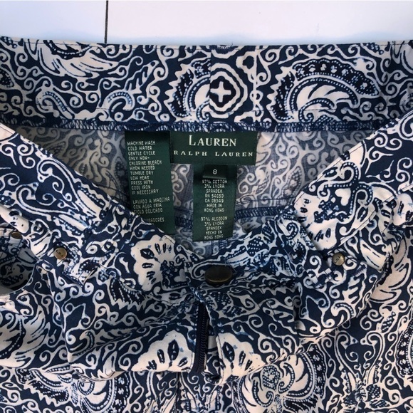 RALPH Lauren Floral Print Capri pants white navy size 8 - Picture 6 of 8